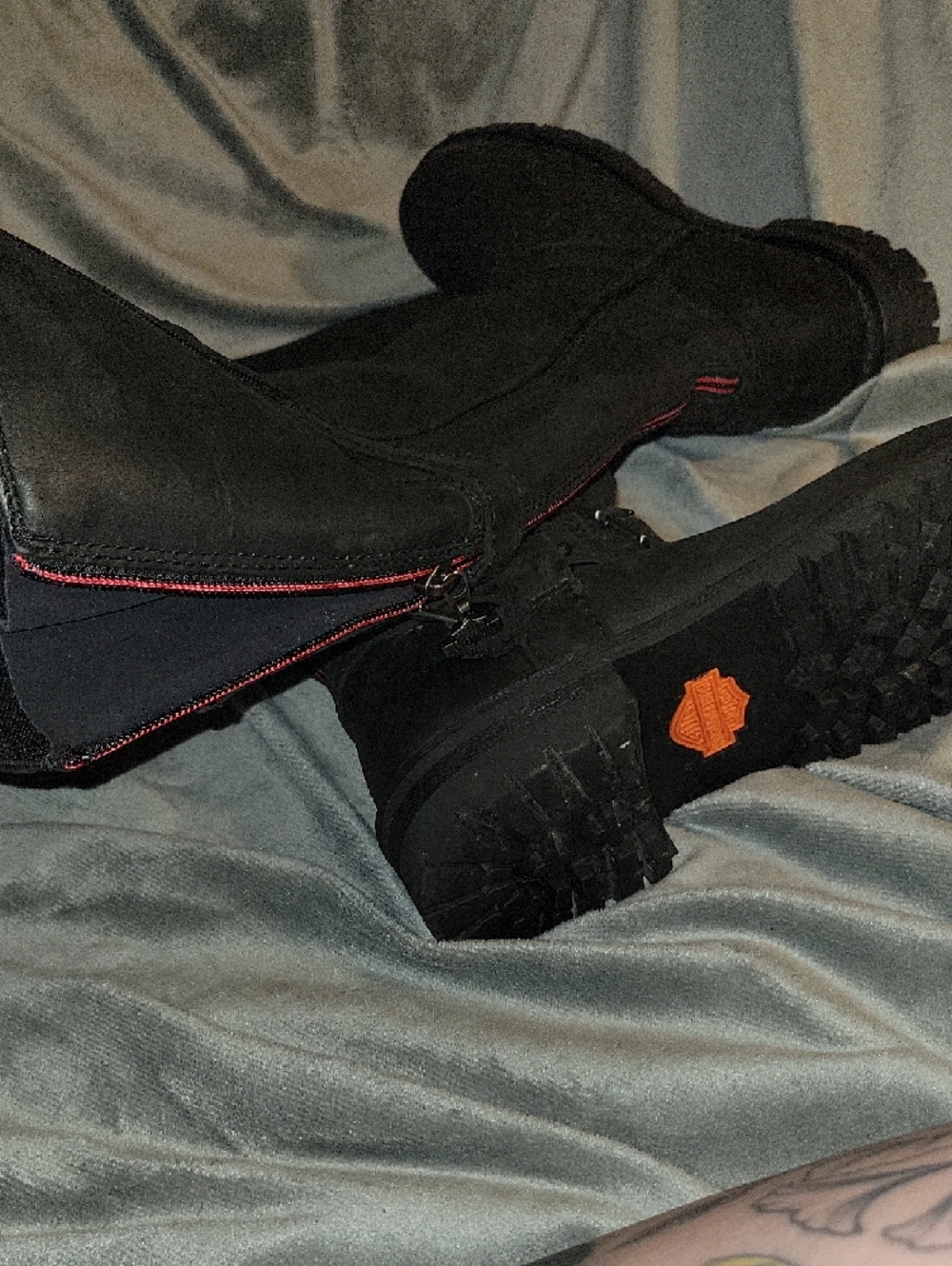 Harley-Davidson Black Leather Combat Moto Boots with Red Trim - Picture 10 of 10